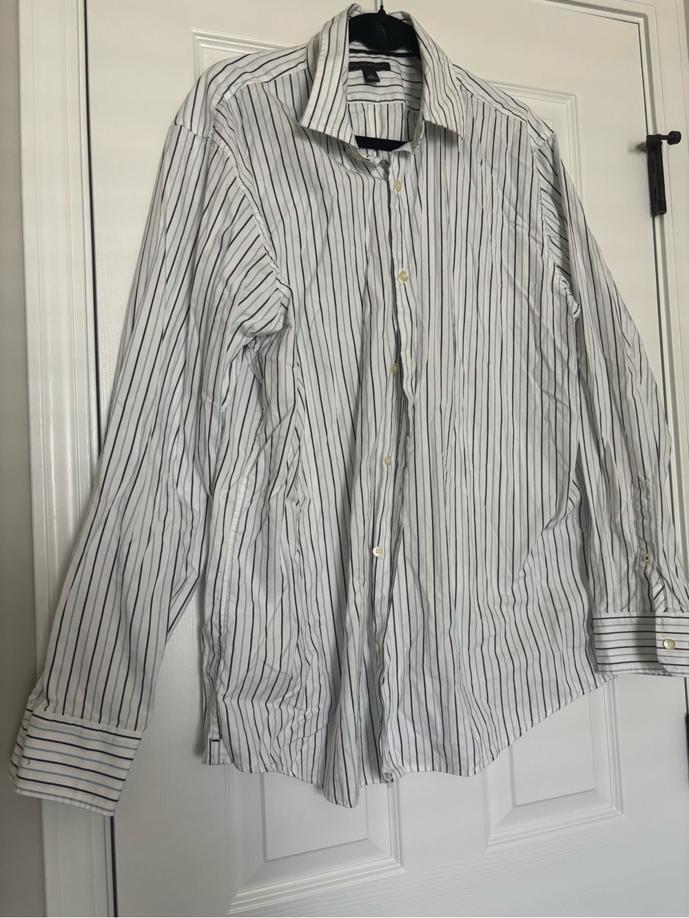 Banana Republic White Dress Shirt with Navy Pinstripes